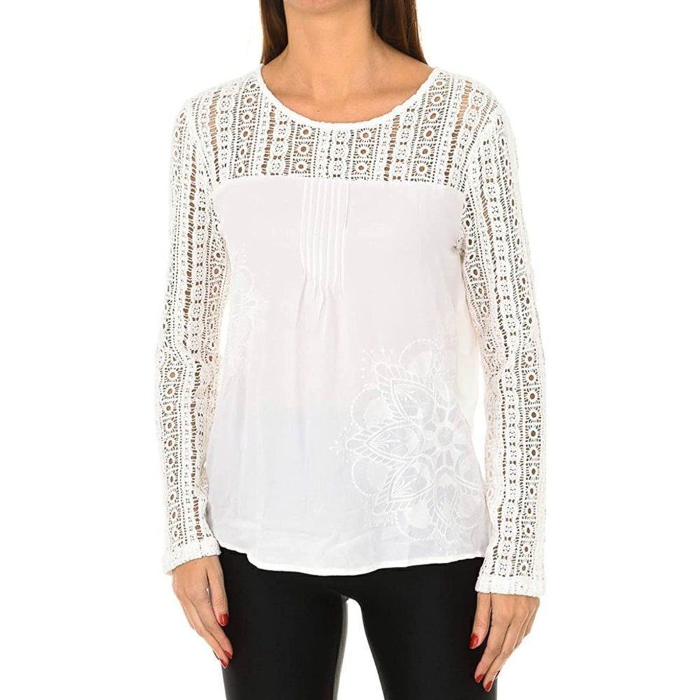 Desigual Irea Embroidered Crochet Blouse Size M